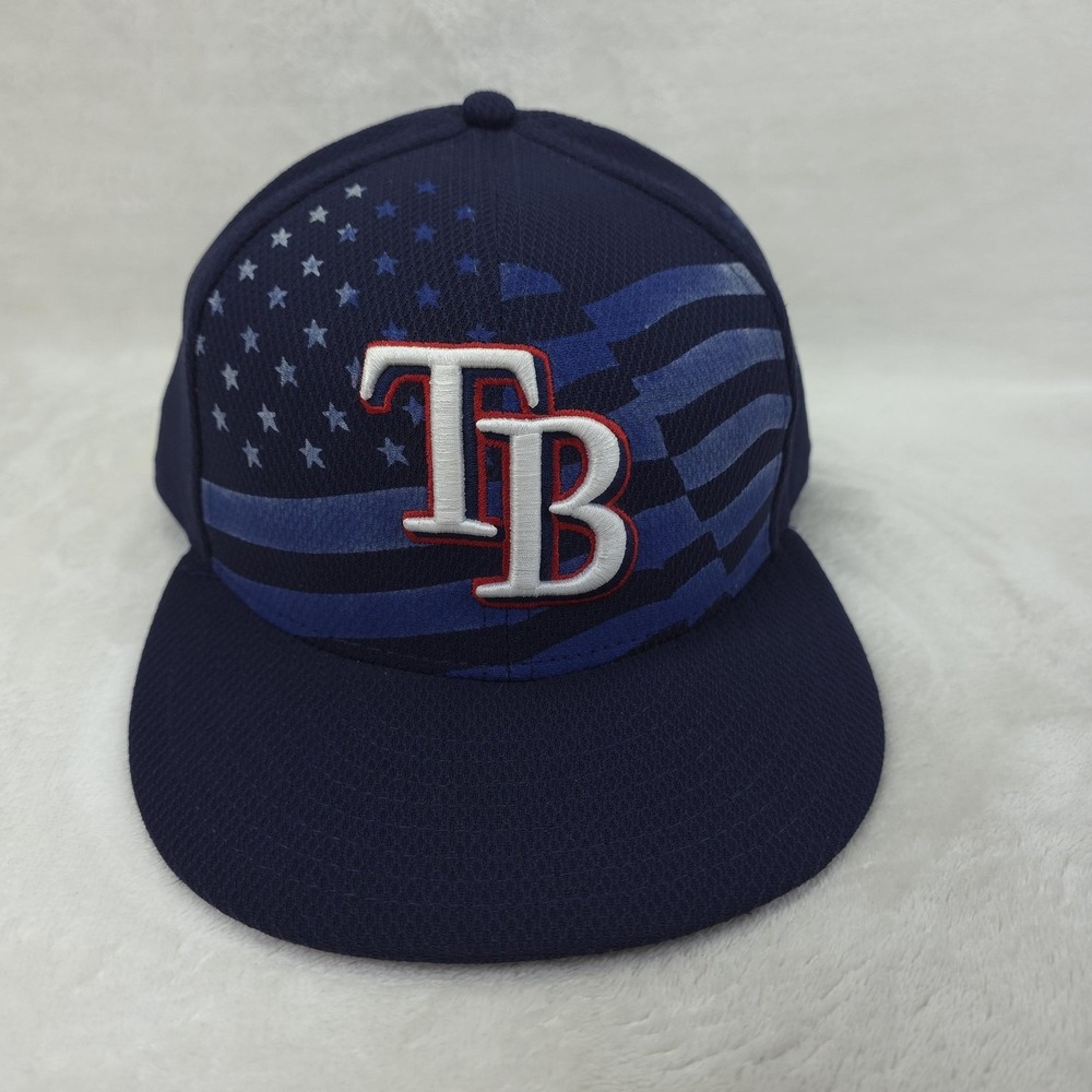 Tampa Bay Rays Hat Cap Fitted 7 5/8 Blue MLB Baseball On Field Stars Stripes Men